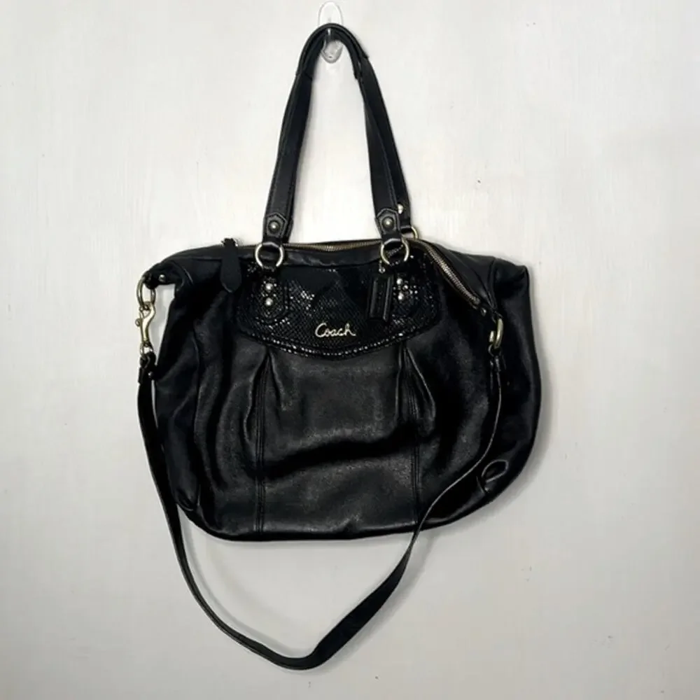 Coach Ashley Black Python Leather Satchel Purse